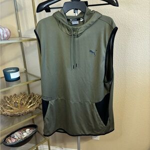 Puma Training Sleeveless Hoodie XXL Olive Green Pullover Muscle Tank